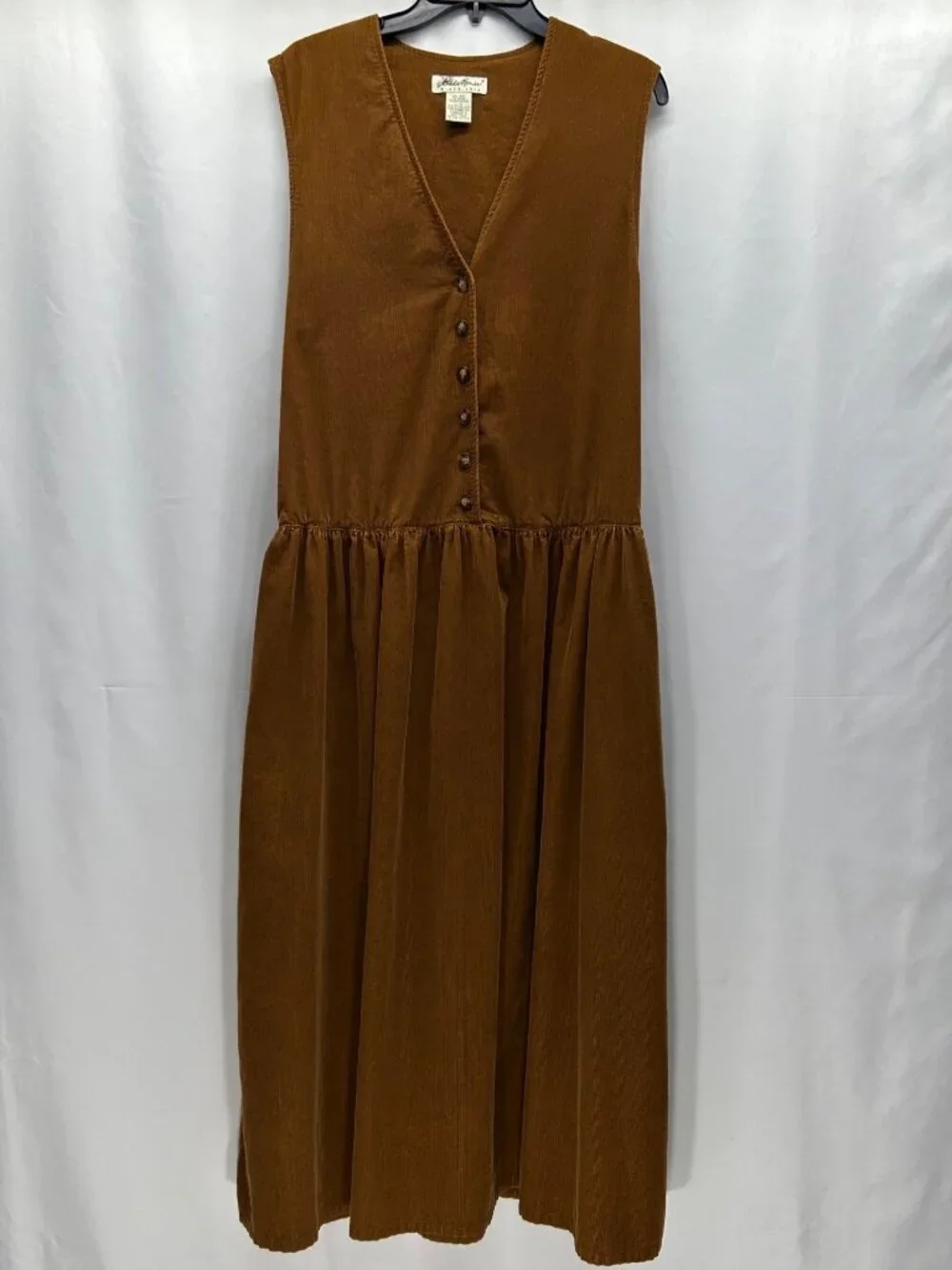 Vintage Eddie Bauer Brown Corduroy Sleeveless Button-Front Midi Dress Womens L - Picture 9 of 16